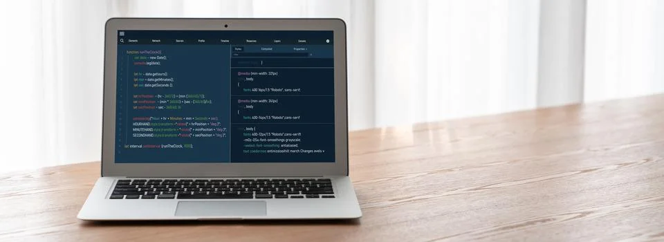 Software development programming on computer screen for modish application Foto stock