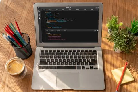 Software development programming on computer screen for modish application Stockfoto's