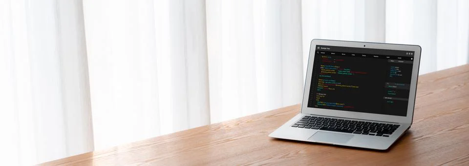 Software development programming on computer screen for modish application Foto stock