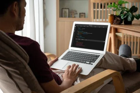 Software development programming on computer screen for modish application 스톡 사진