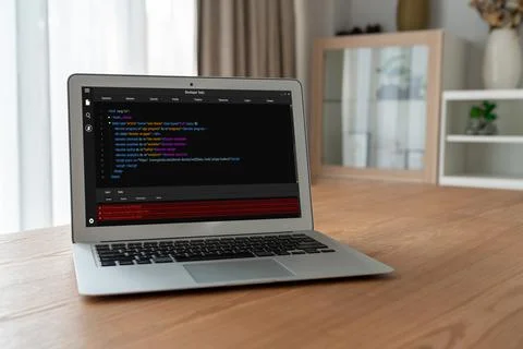 Software development programming on computer screen for modish application 库存照片