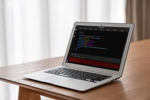 Software development programming on computer screen for modish application Foto stock
