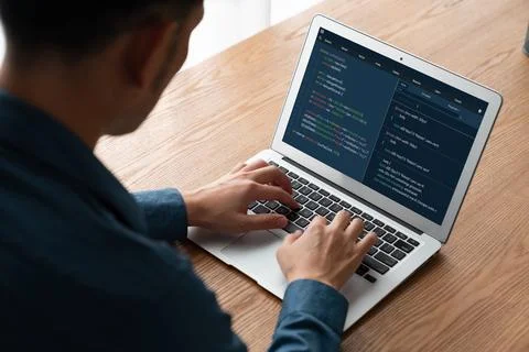 Software development programming on computer screen for modish application Stock Photos