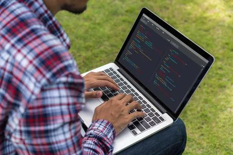 Software development programming on computer screen for modish application 스톡 사진