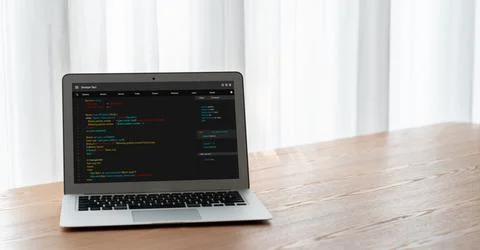 Software development programming on computer screen for modish application Foto stock