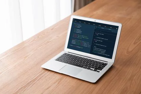 Software development programming on computer screen for modish application 스톡 사진