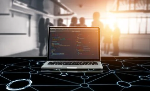 Software development programming on computer screen for modish application Foto stock