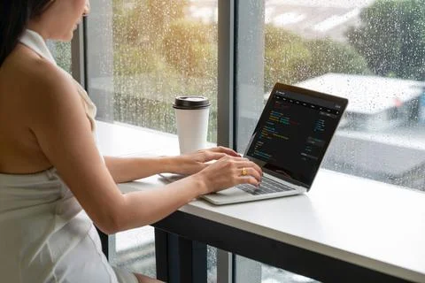 Software development programming on computer screen for modish application Stock-Fotos