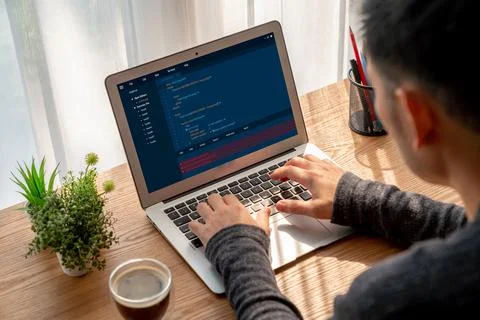 Software development programming on computer screen for modish application 写真素材