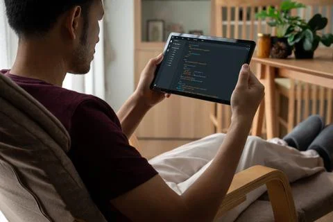 Software development programming on computer screen for modish application Stock Photos