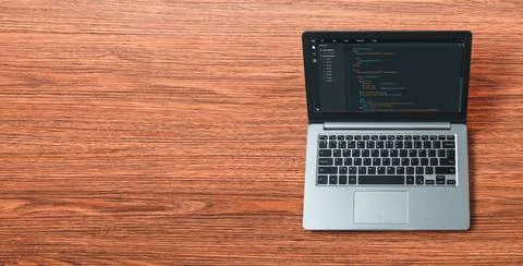 Software development programming on computer screen for modish application Stock Photos
