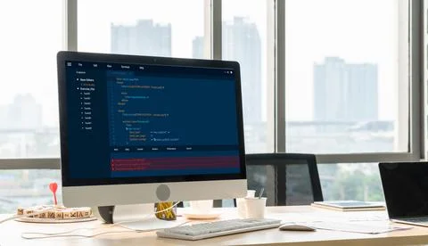 Software development programming on computer screen for modish application Photos