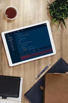 Software development programming on computer screen for modish application Foto stock