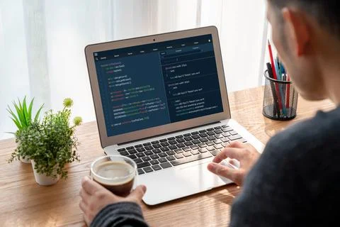Software development programming on computer screen for modish application Photos