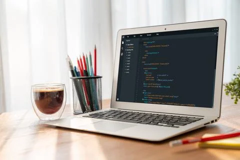 Software development programming on computer screen for modish application Stockfoto's