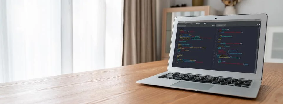 Software development programming on computer screen for modish application Fotos de archivo