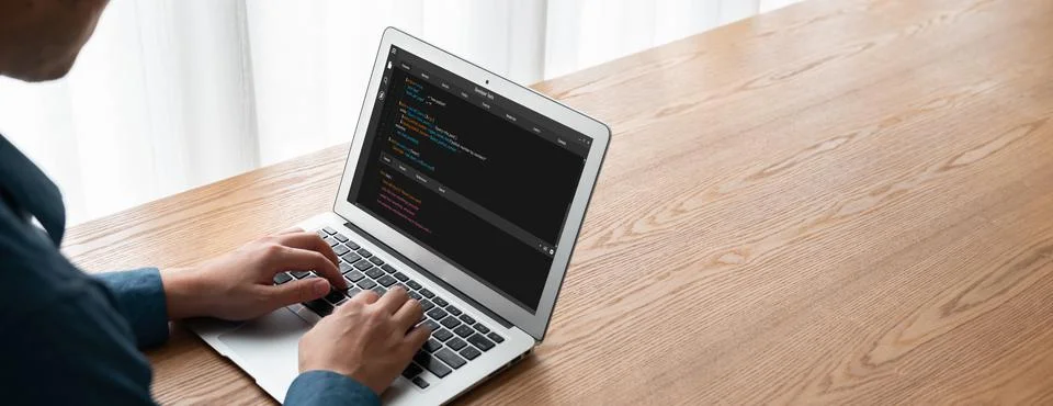 Software development programming on computer screen for modish application Stock Photos