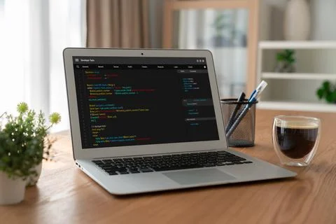 Software development programming on computer screen for modish application Foto stock