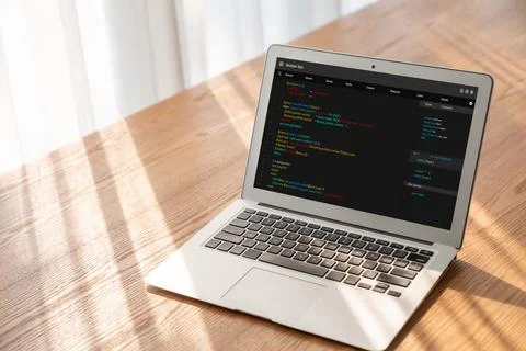 Software development programming on computer screen for modish application Foto stock