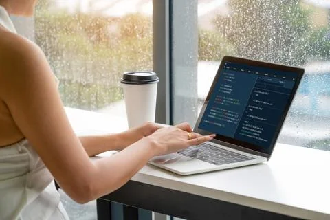 Software development programming on computer screen for modish application Stockfoto's