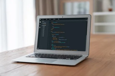Software development programming on computer screen for modish application 스톡 사진