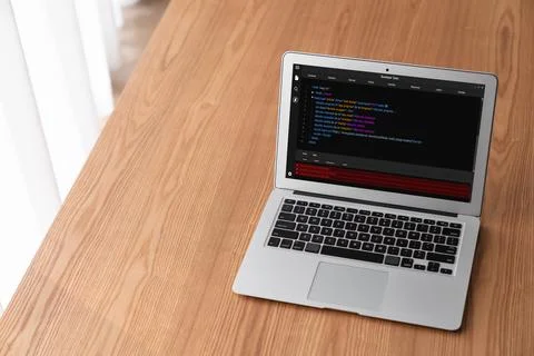 Software development programming on computer screen for modish application Foto stock