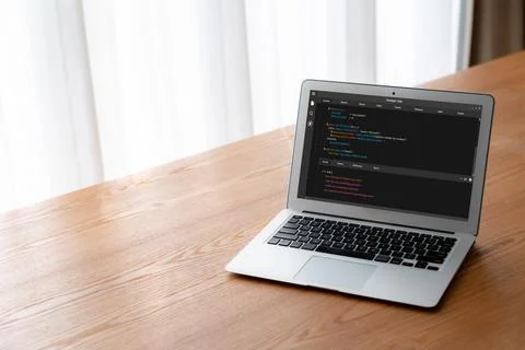 Software development programming on computer screen for modish application Stock Photos