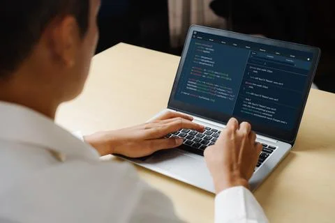 Software development programming on computer screen for modish application Stock Photos