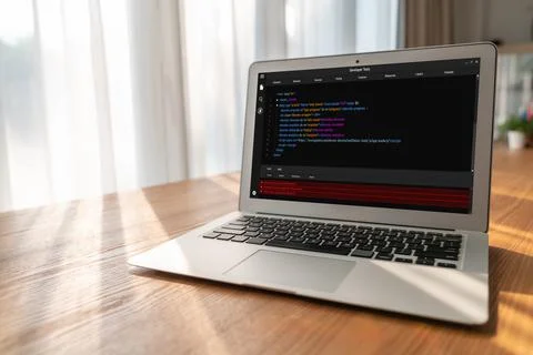 Software development programming on computer screen for modish application Stock Photos
