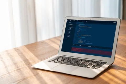 Software development programming on computer screen for modish application Fotos de archivo