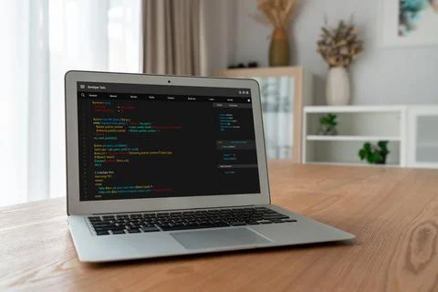 Software development programming on computer screen for modish application Stock Photos