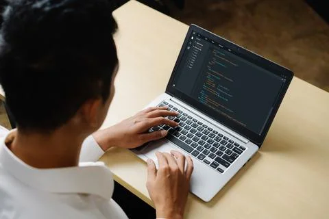 Software development programming on computer screen for modish application Foto stock