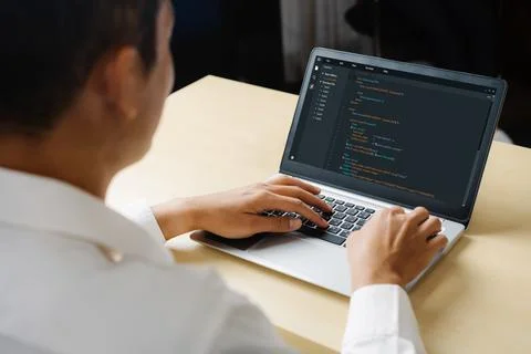 Software development programming on computer screen for modish application Fotos de archivo