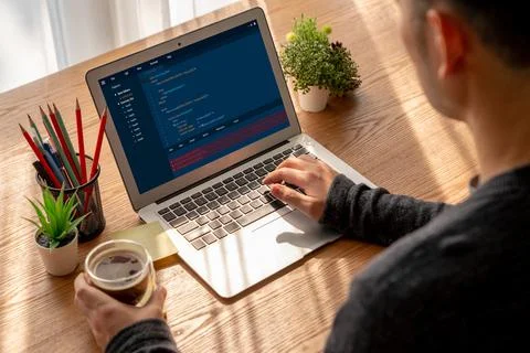 Software development programming on computer screen for modish application Stock Photos