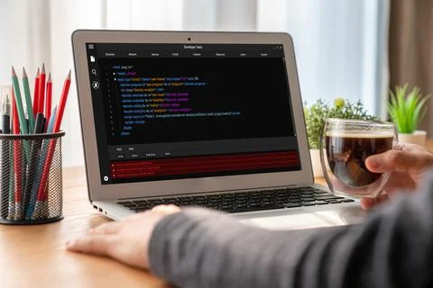 Software development programming on computer screen for modish application 스톡 사진