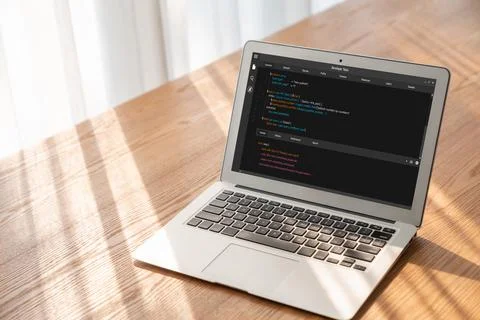 Software development programming on computer screen for modish application 스톡 사진