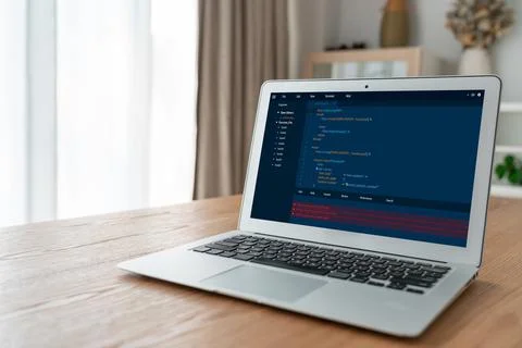 Software development programming on computer screen for modish application Fotos de archivo