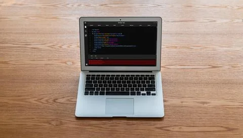 Software development programming on computer screen for modish application Stock Photos