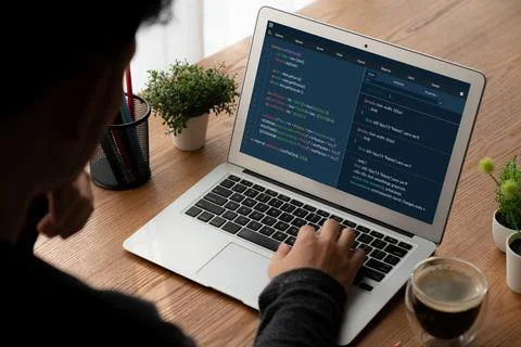 Software development programming on computer screen for modish application 스톡 사진
