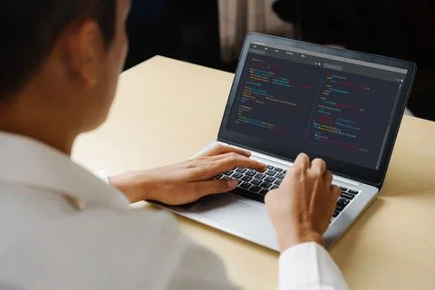 Software development programming on computer screen for modish application 스톡 사진