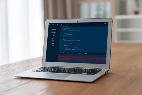 Software development programming on computer screen for modish application 스톡 사진