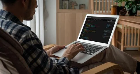 Software development programming on computer screen for modish application Stock Photos