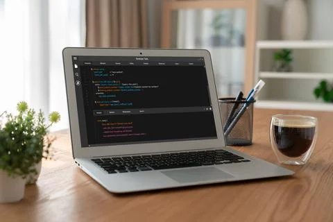 Software development programming on computer screen for modish application Foto stock