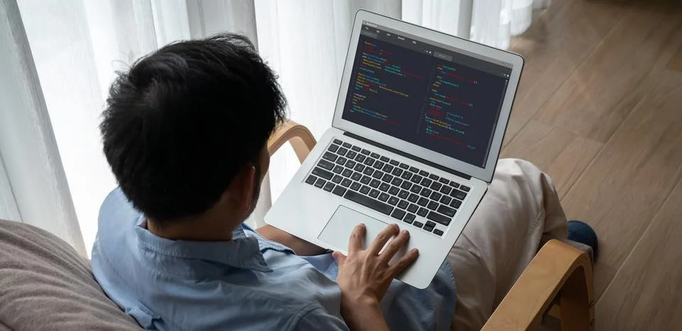 Software development programming on computer screen for modish application 写真素材