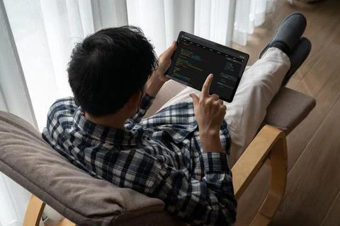 Software development programming on computer screen for modish application Foto stock