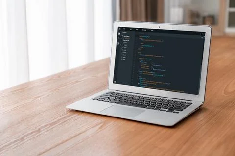 Software development programming on computer screen for modish application 스톡 사진