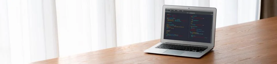 Software development programming on computer screen for modish application Stock Photos