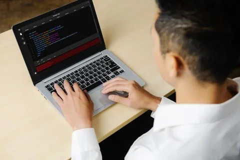 Software development programming on computer screen for modish application Foto stock