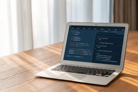 Software development programming on computer screen for modish application 写真素材
