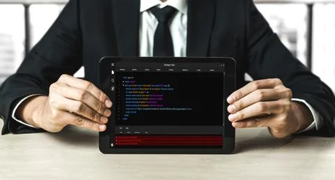 Software development programming on computer screen for modish application 스톡 사진